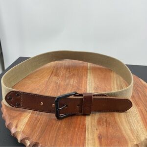 Cremiuex men’s braided stretch belt beige brown leather Sz 32
